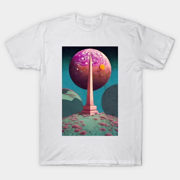 Obelisk On A Distant Moon T-Shirt by EsoteraArt